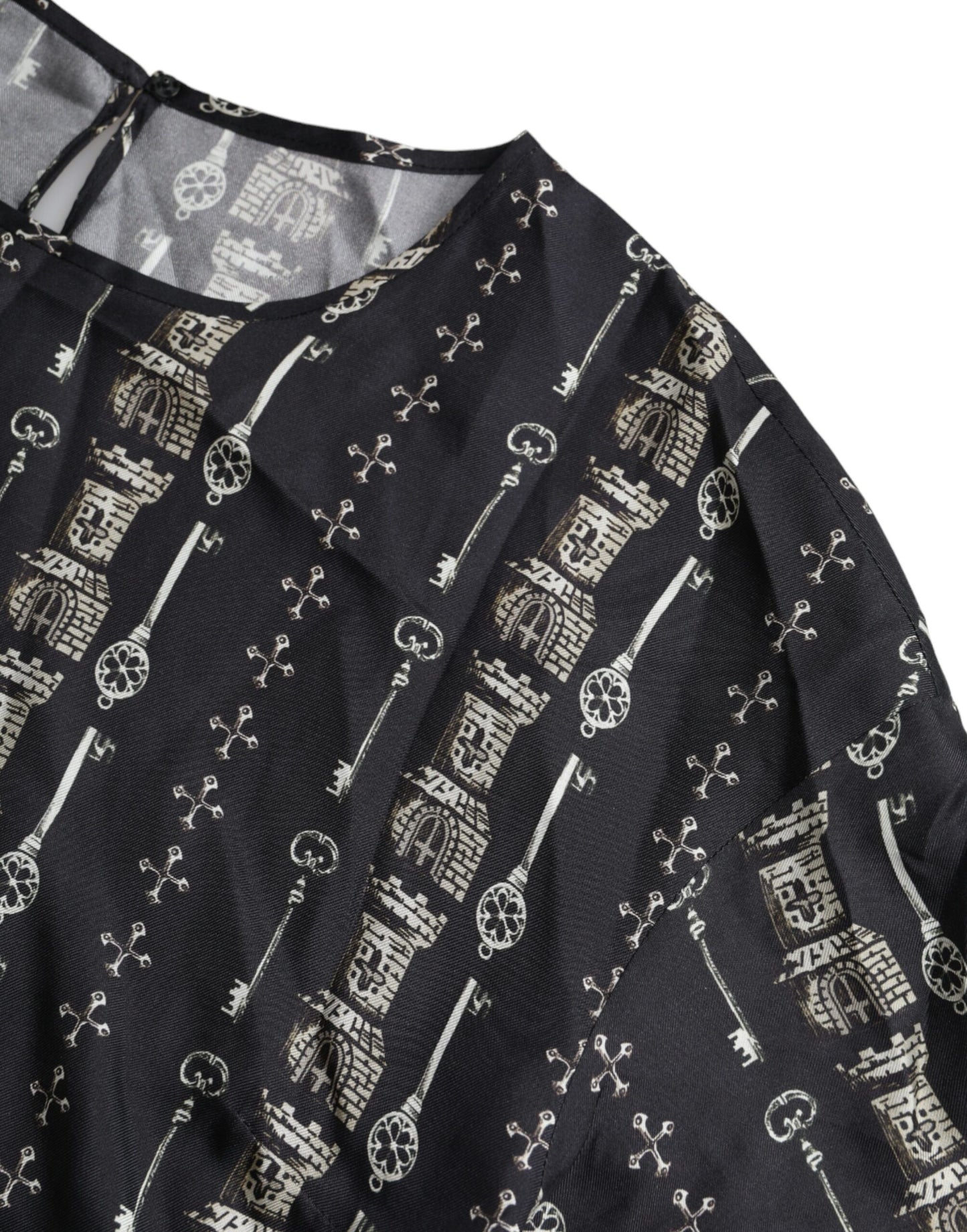 Dolce & Gabbana T-shirt in seta con stampa castello chiave nera
