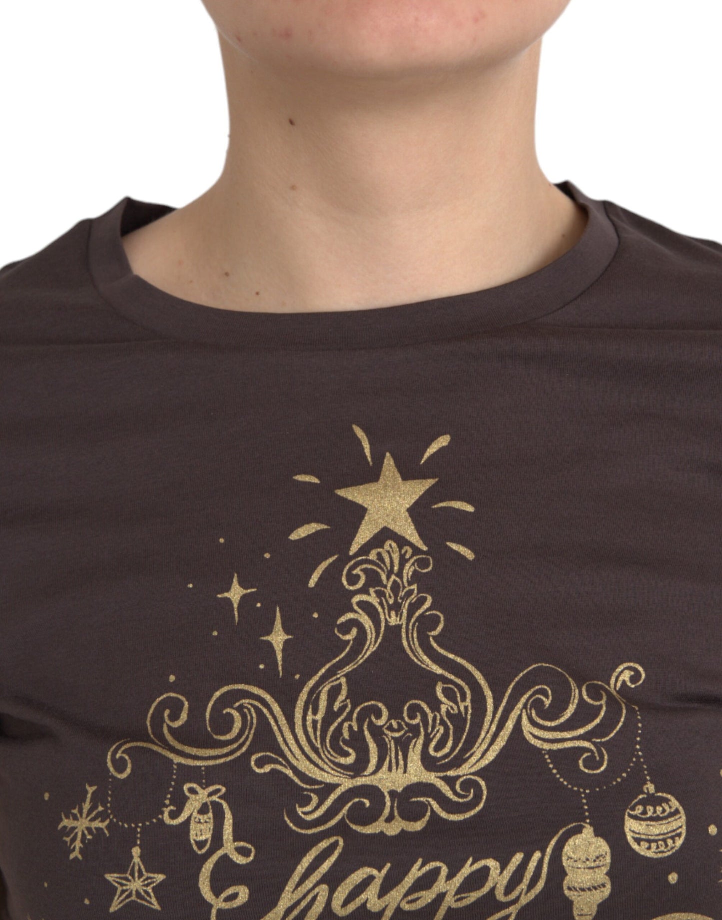 Dolce & Gabbana T-shirt girocollo marrone 2017 con stampa a motivo