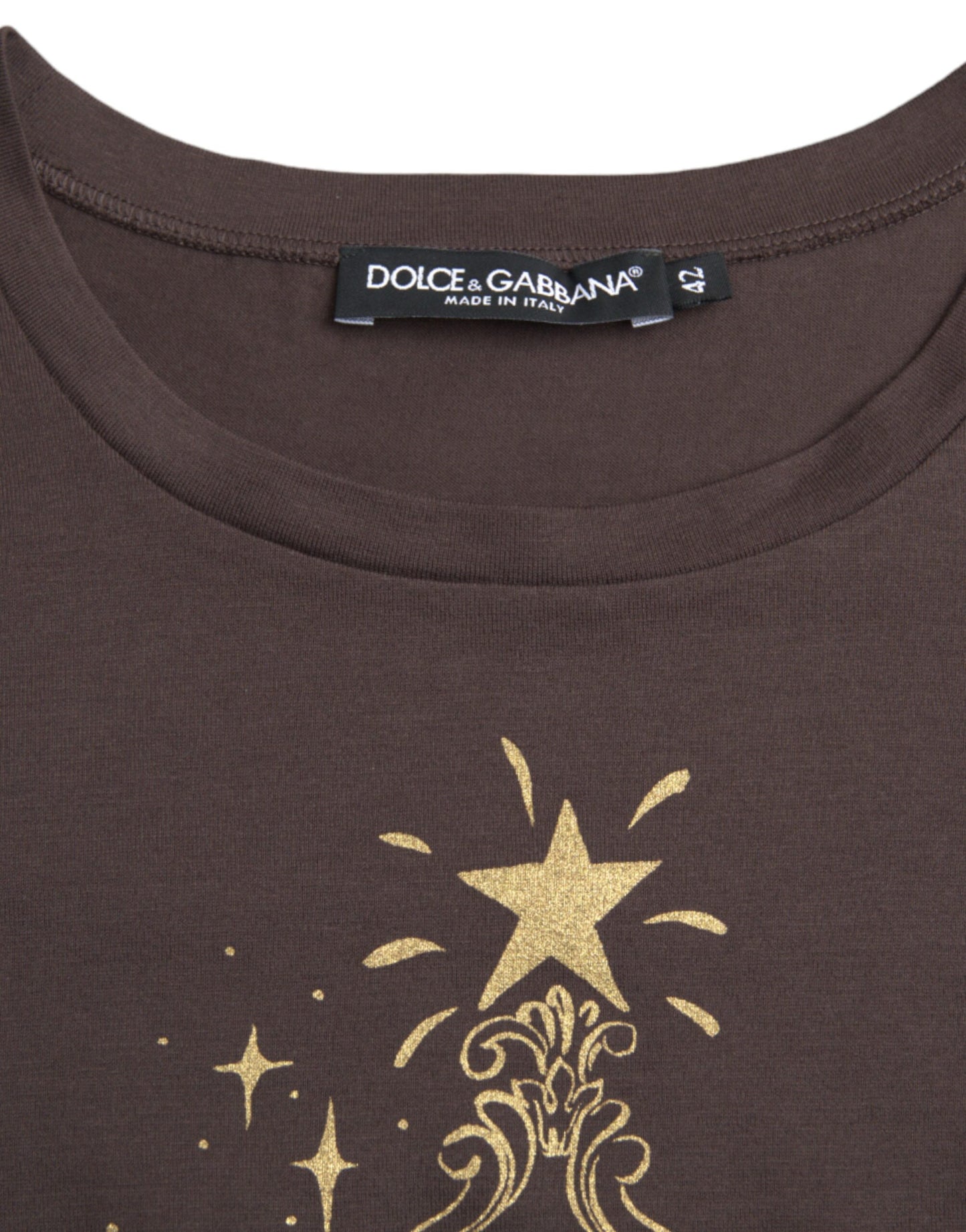 Dolce & Gabbana T-shirt girocollo marrone 2017 con stampa a motivo