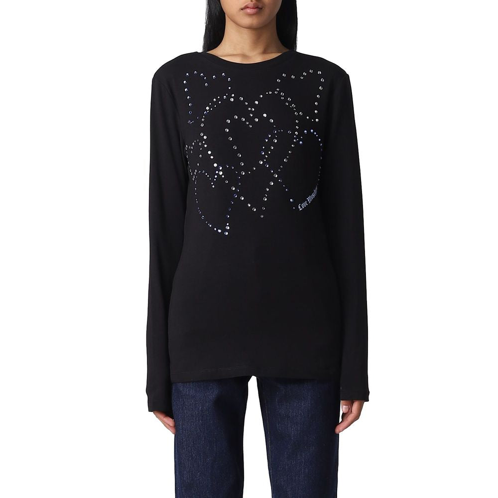 T-shirt in cotone impreziosita da cuori di strass Love Moschino