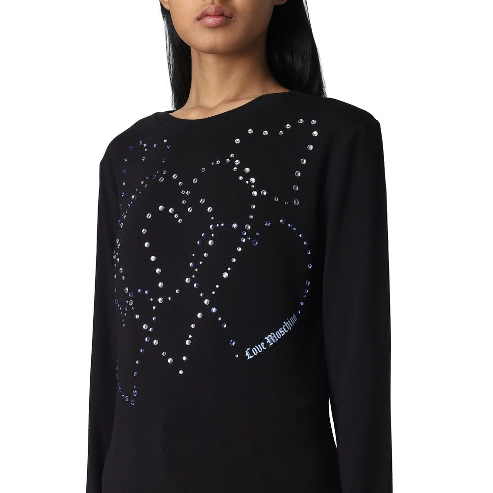 T-shirt in cotone impreziosita da cuori di strass Love Moschino