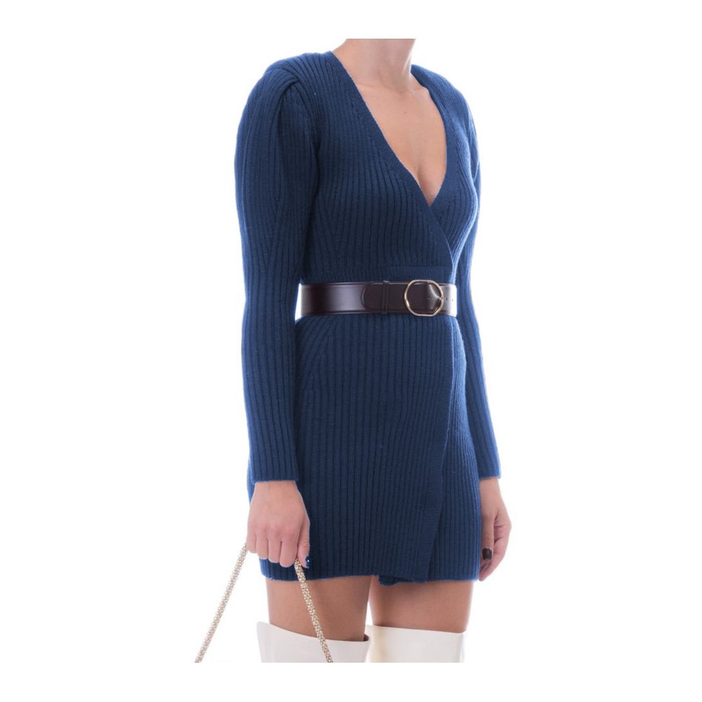 Elisabetta Franchi Abito Elegante in Maglia a Maniche Lunghe con Cintura