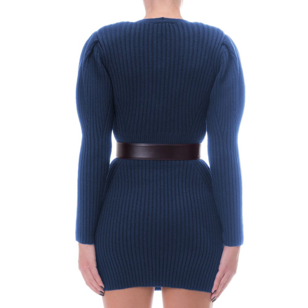 Elisabetta Franchi Abito Elegante in Maglia a Maniche Lunghe con Cintura