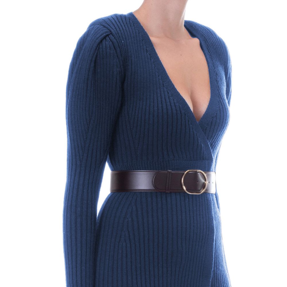 Elisabetta Franchi Abito Elegante in Maglia a Maniche Lunghe con Cintura
