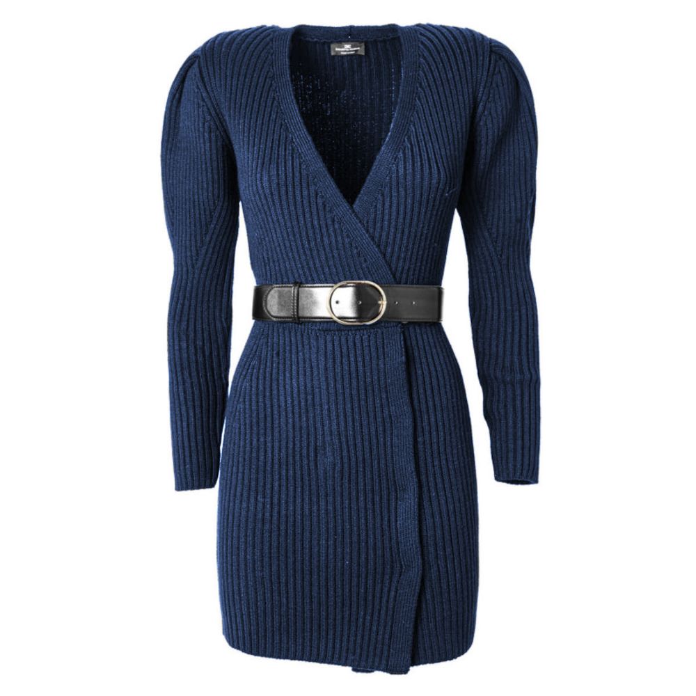 Elisabetta Franchi Abito Elegante in Maglia a Maniche Lunghe con Cintura