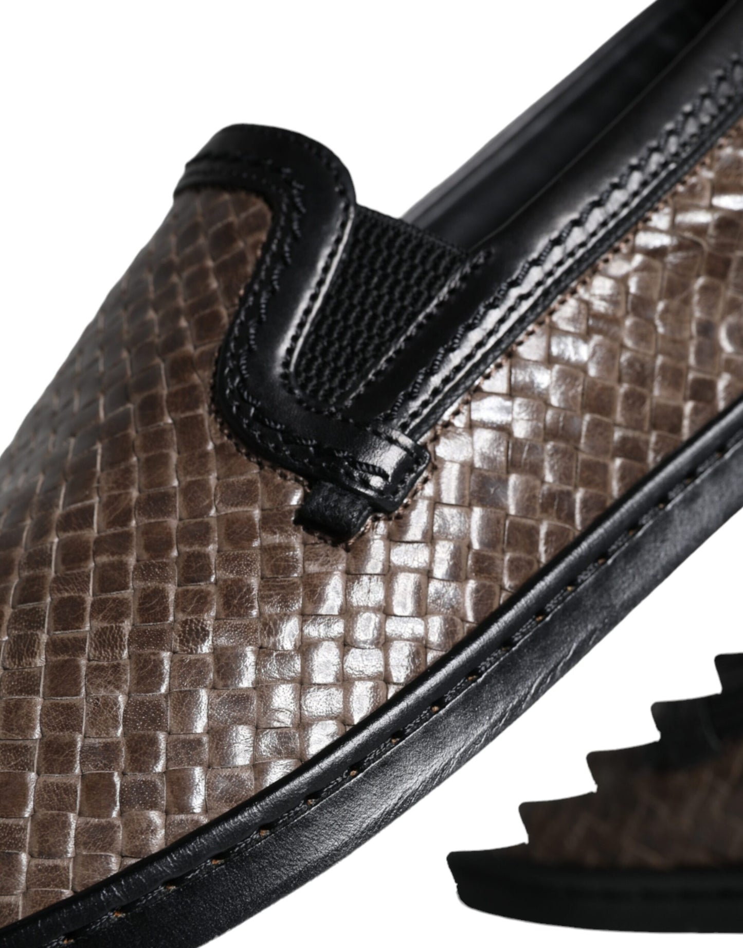 Dolce & Gabbana Mocassini da uomo in pelle intrecciata marrone nero