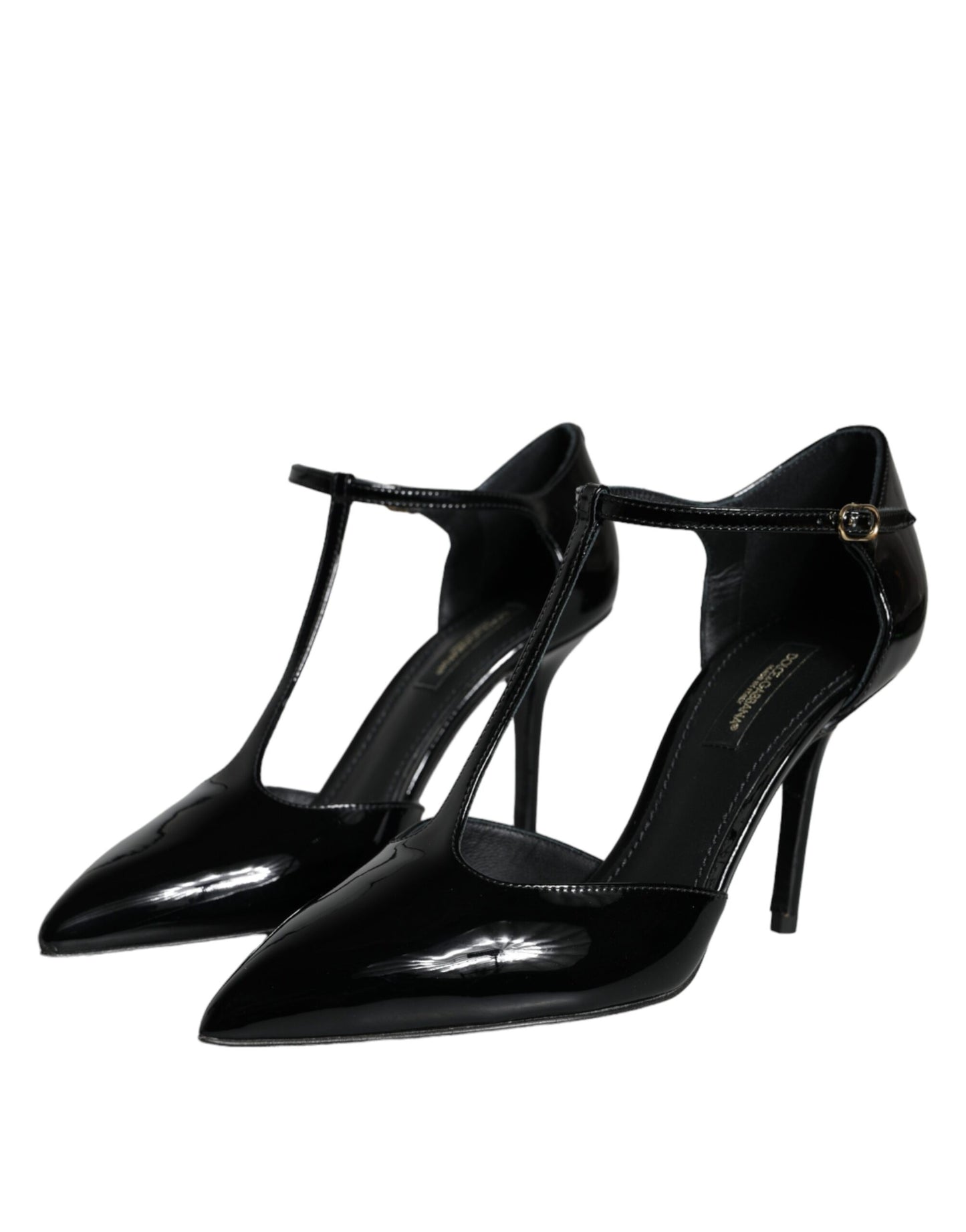 Scarpe con tacco a spillo Dolce & Gabbana in pelle nera con cinturino a T