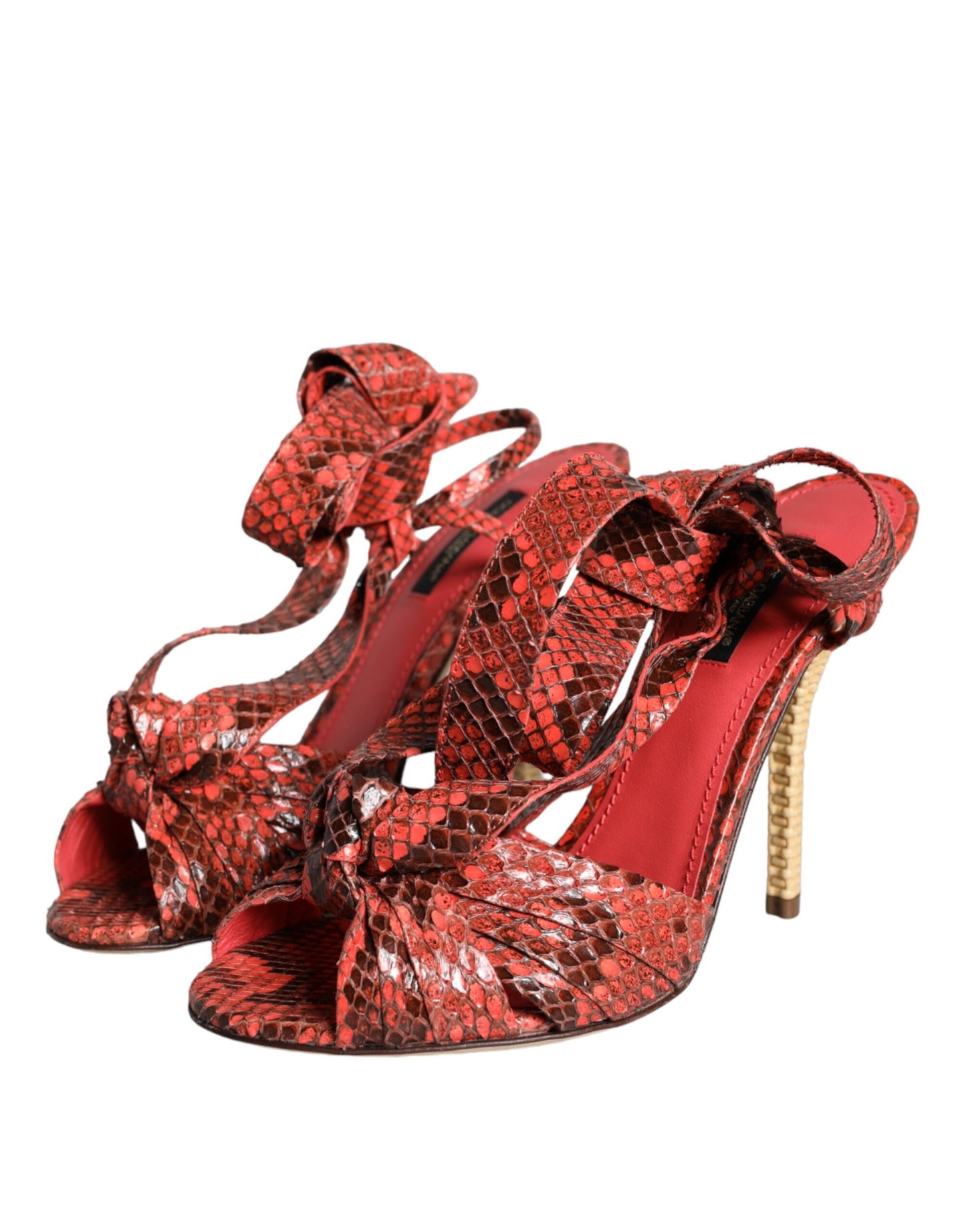 Sandali con tacco in pelle esotica color corallo Dolce & Gabbana