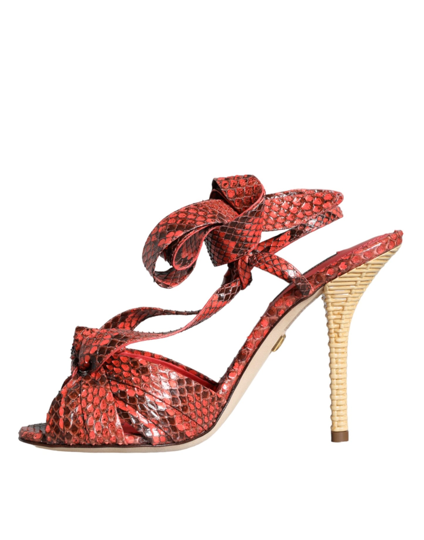 Sandali con tacco in pelle esotica color corallo Dolce & Gabbana