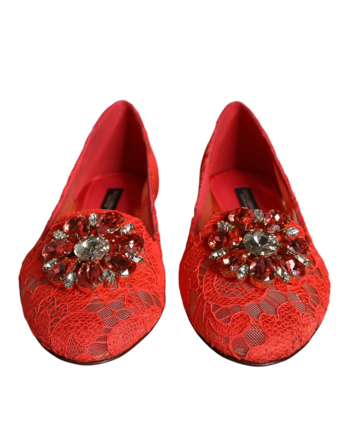 Dolce & Gabbana Coral Lace Crystal Ballerine Mocassini Scarpe