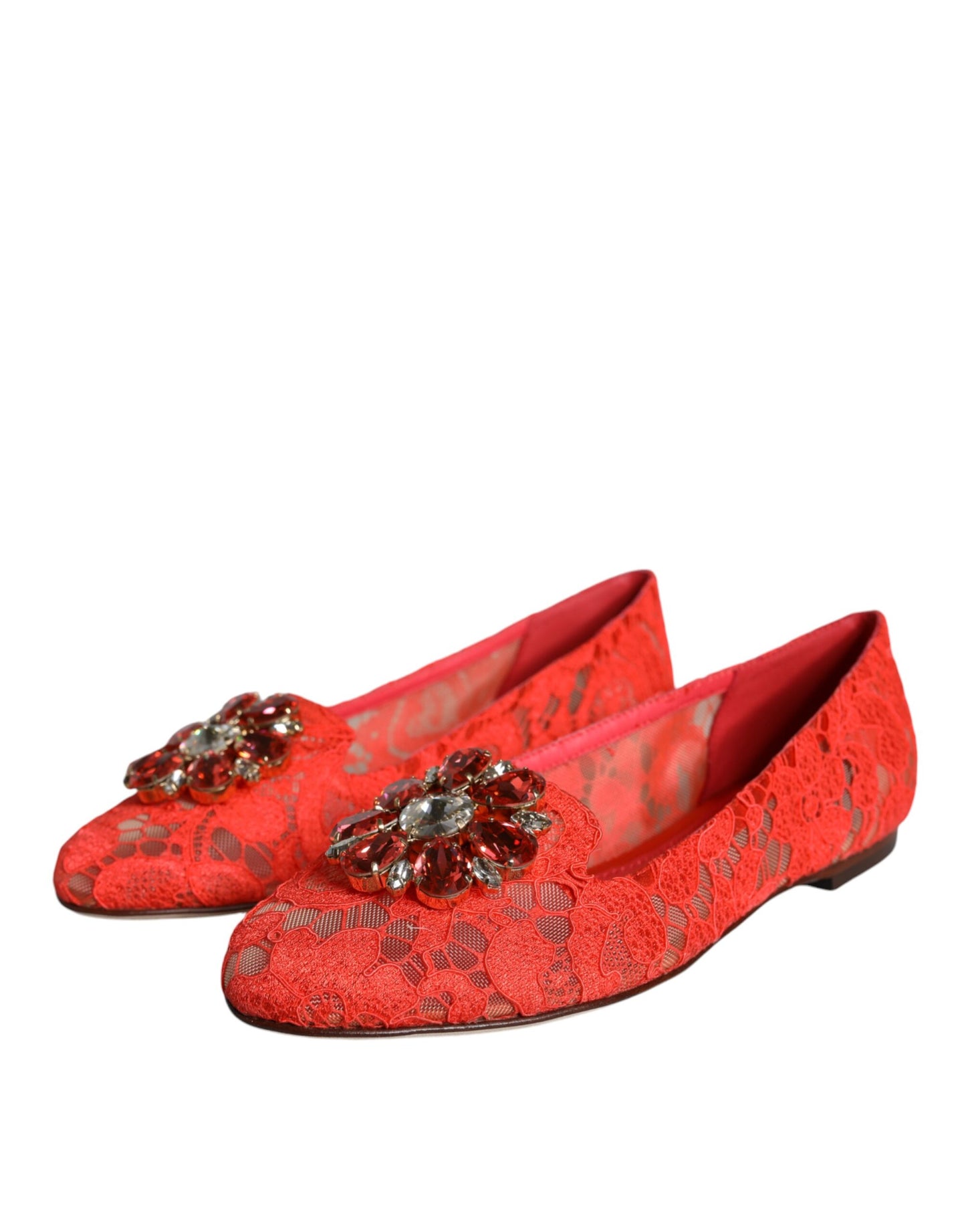 Dolce & Gabbana Coral Lace Crystal Ballerine Mocassini Scarpe