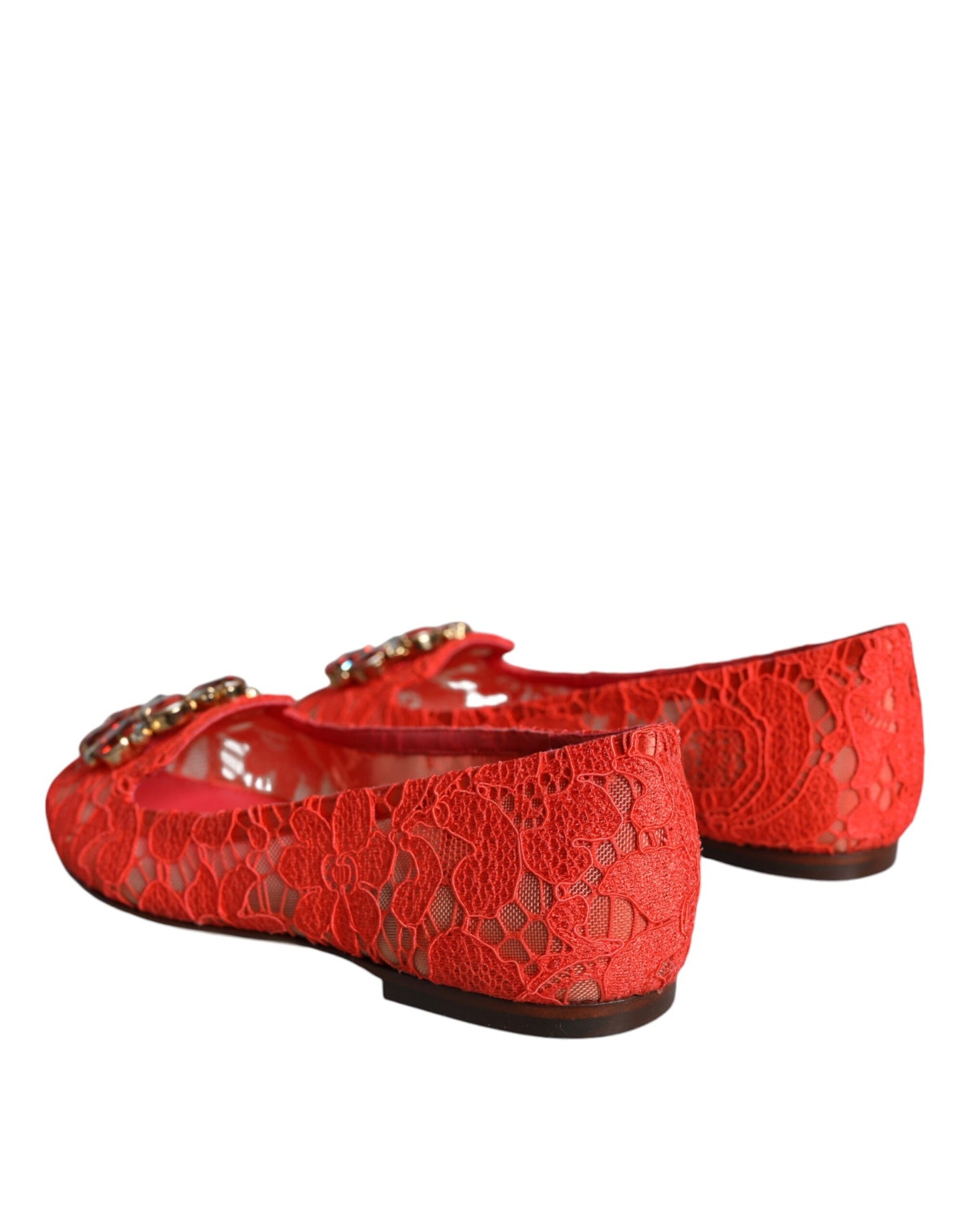 Dolce & Gabbana Coral Lace Crystal Ballerine Mocassini Scarpe