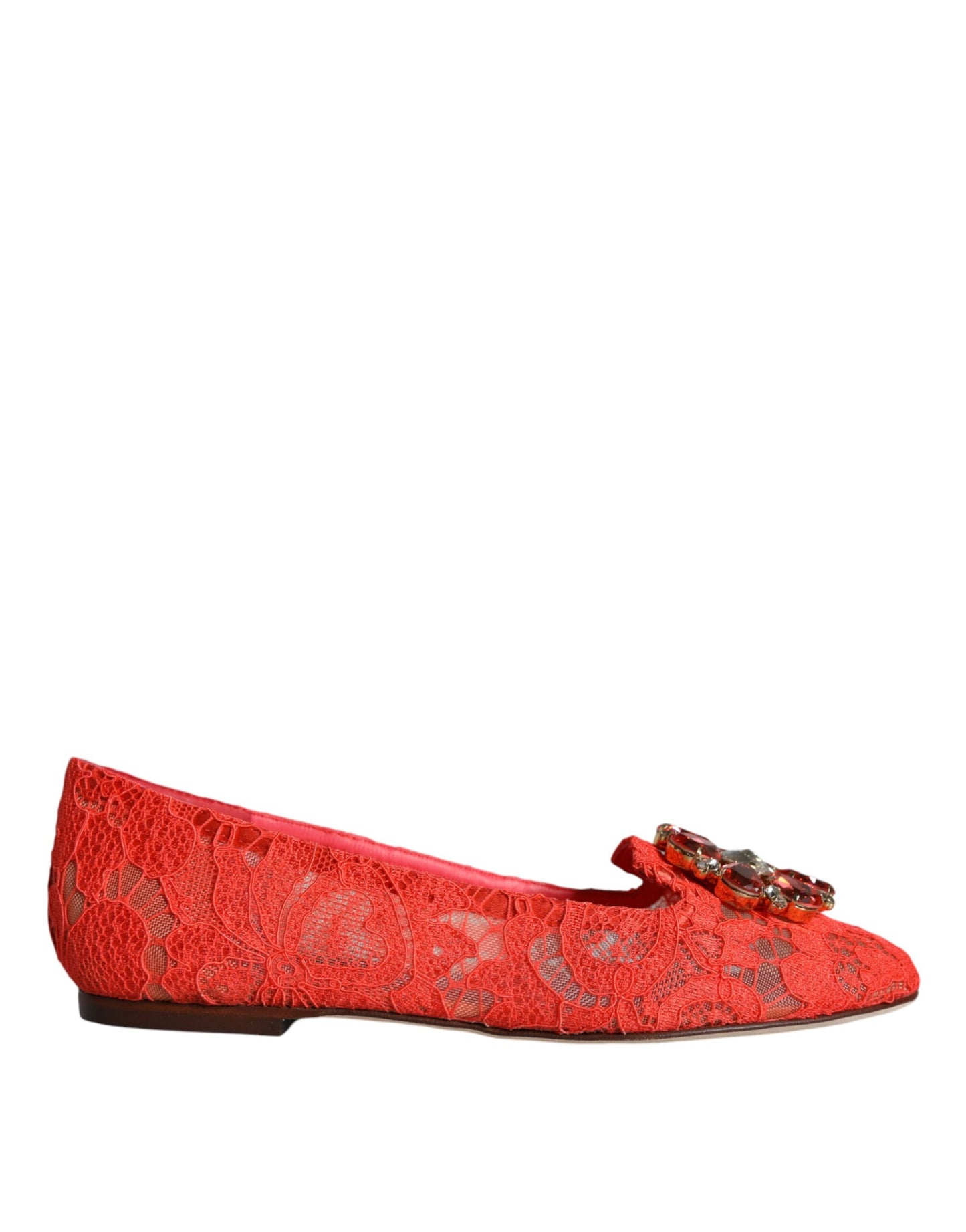 Dolce & Gabbana Coral Lace Crystal Ballerine Mocassini Scarpe