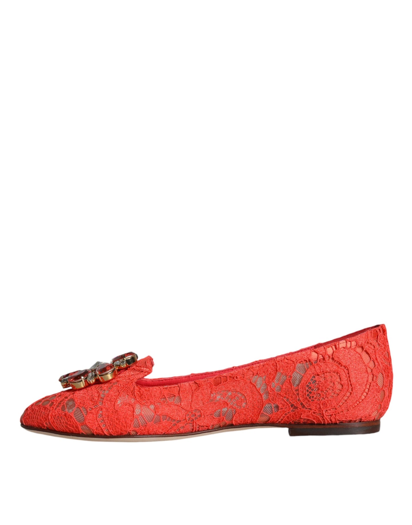 Dolce & Gabbana Coral Lace Crystal Ballerine Mocassini Scarpe
