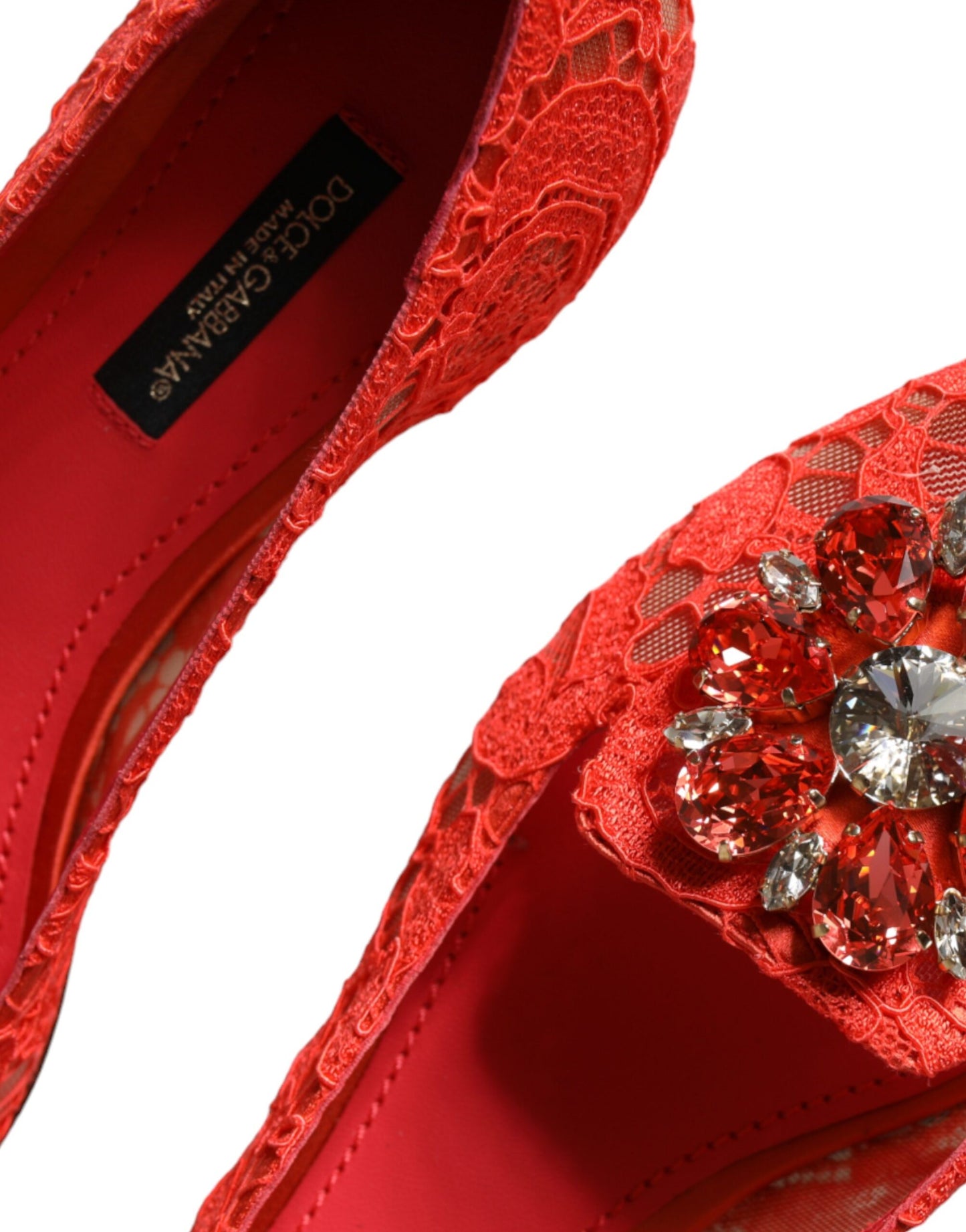 Dolce & Gabbana Coral Lace Crystal Ballerine Mocassini Scarpe