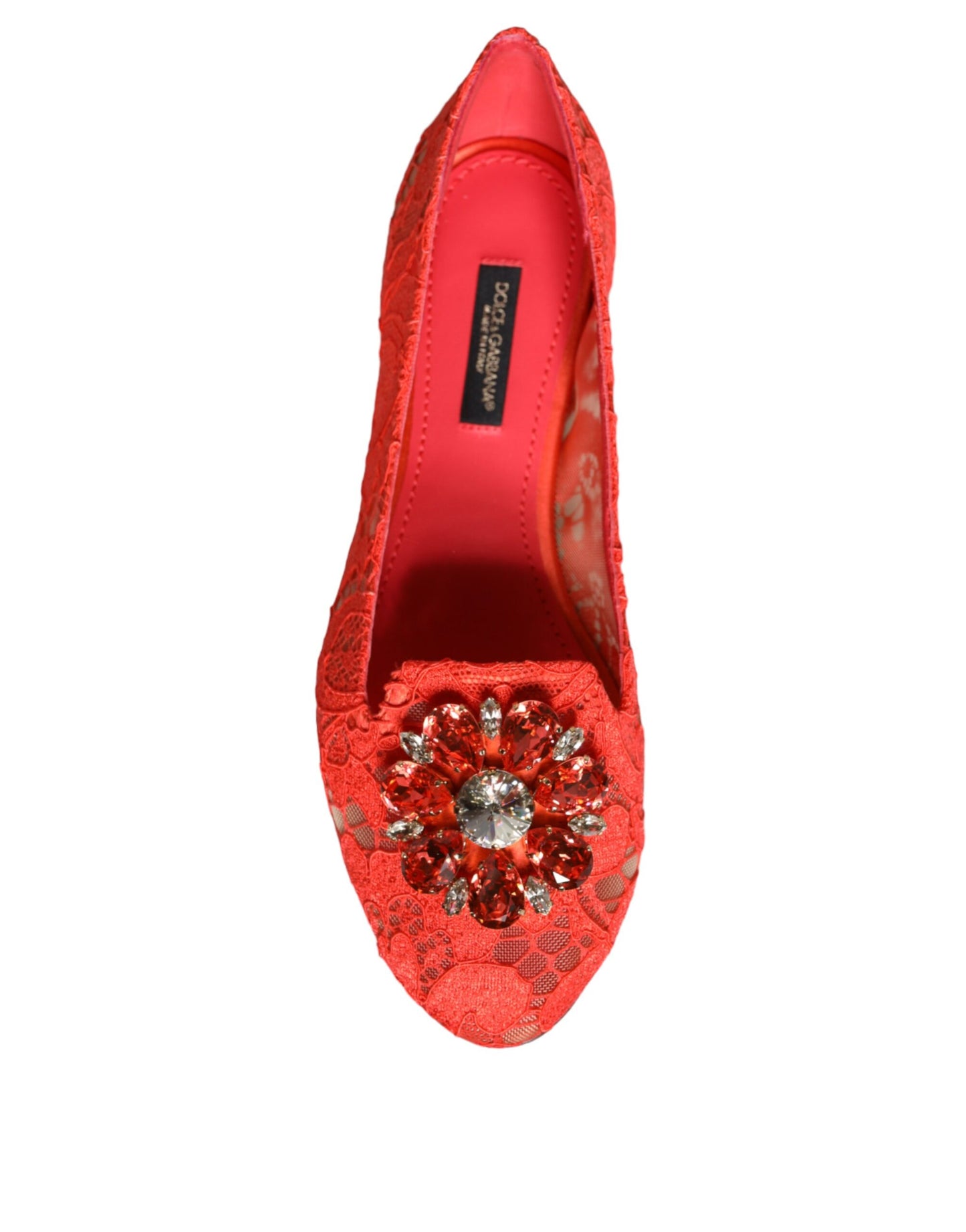 Dolce & Gabbana Coral Lace Crystal Ballerine Mocassini Scarpe