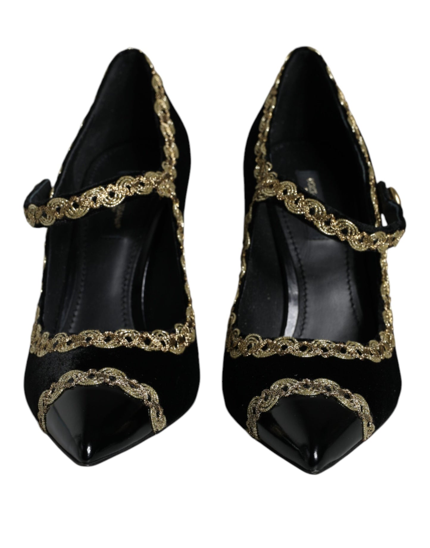Dolce & Gabbana Mary Jane nere in velluto dorato con décolleté