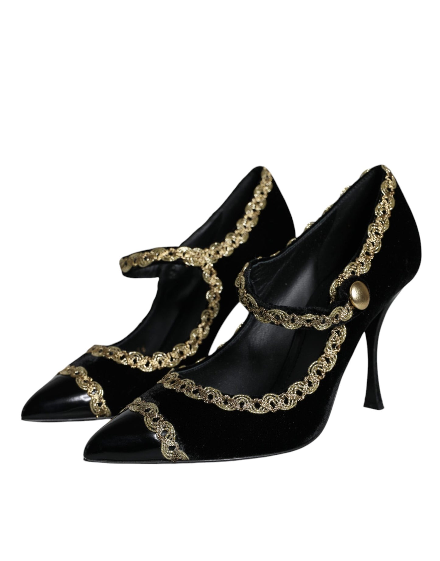 Dolce & Gabbana Mary Jane nere in velluto dorato con décolleté