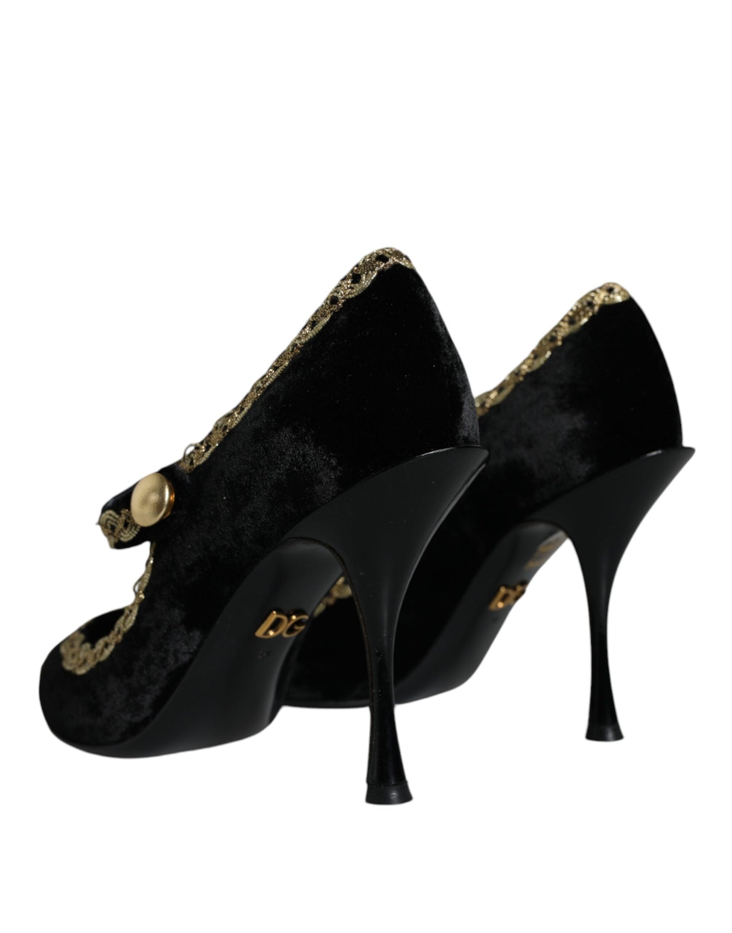 Dolce & Gabbana Mary Jane nere in velluto dorato con décolleté