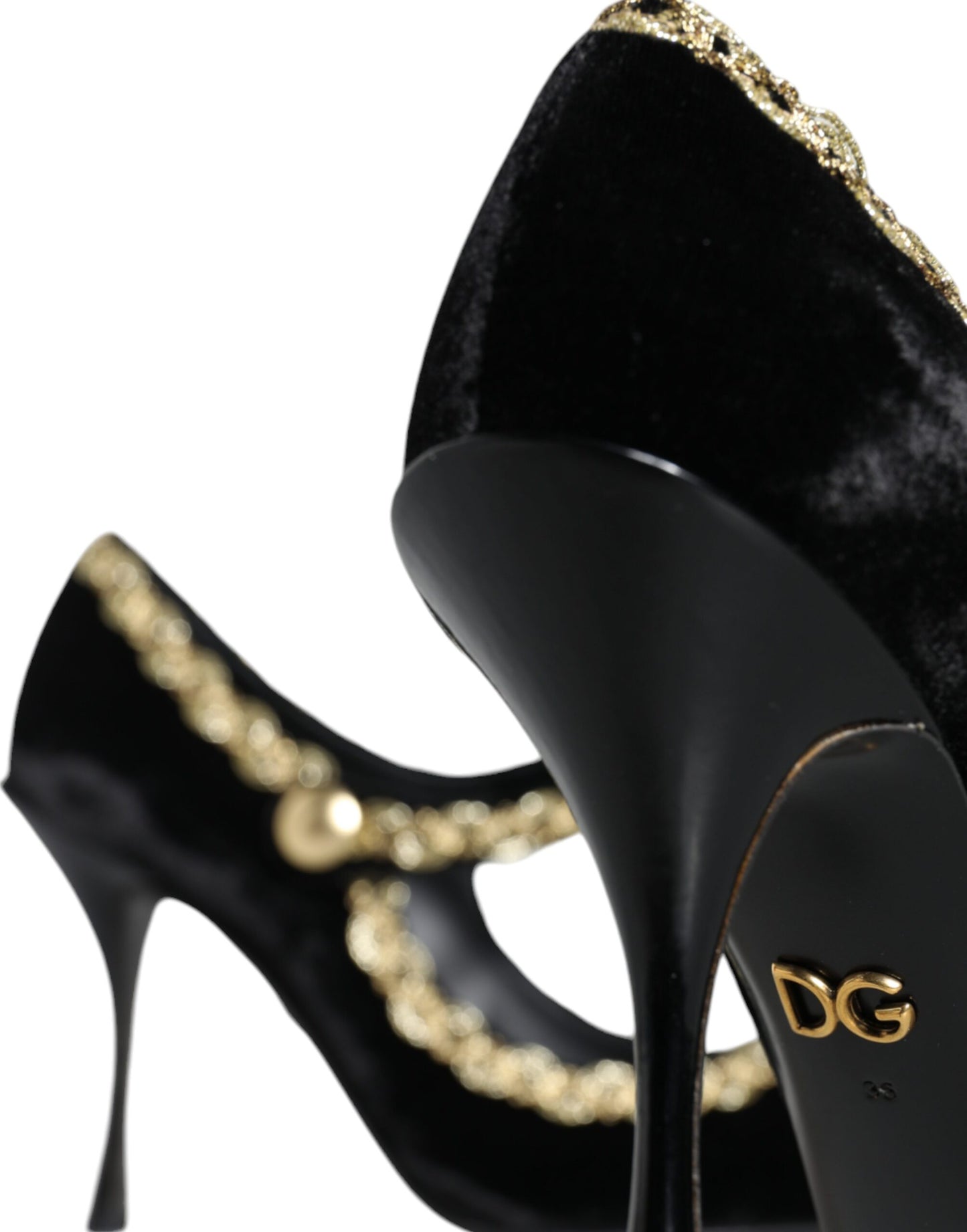 Dolce & Gabbana Mary Jane nere in velluto dorato con décolleté