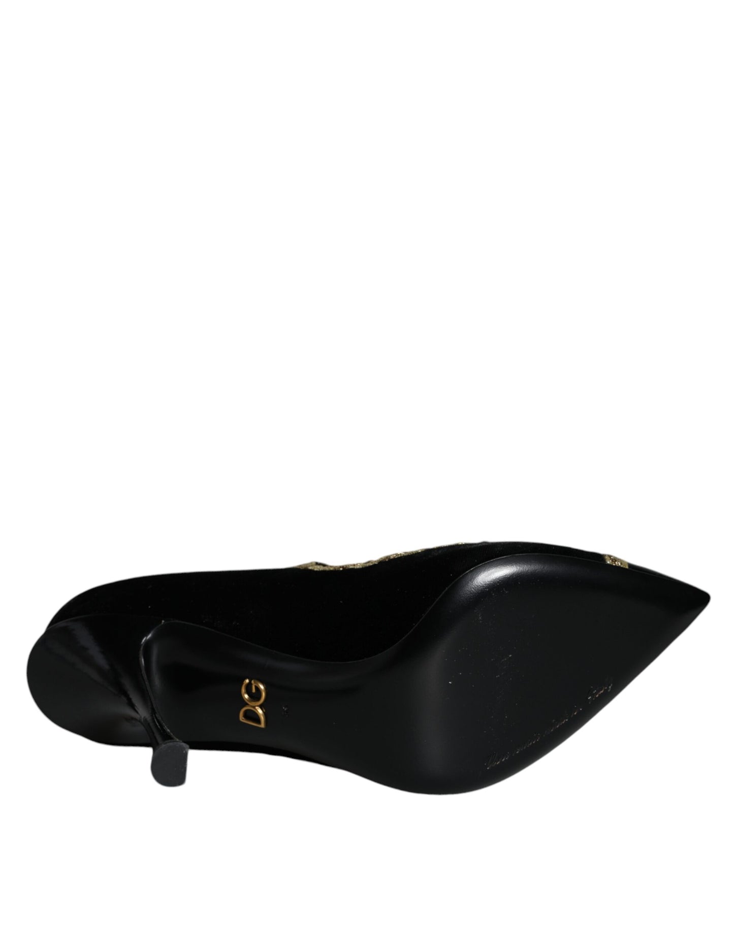 Dolce & Gabbana Mary Jane nere in velluto dorato con décolleté