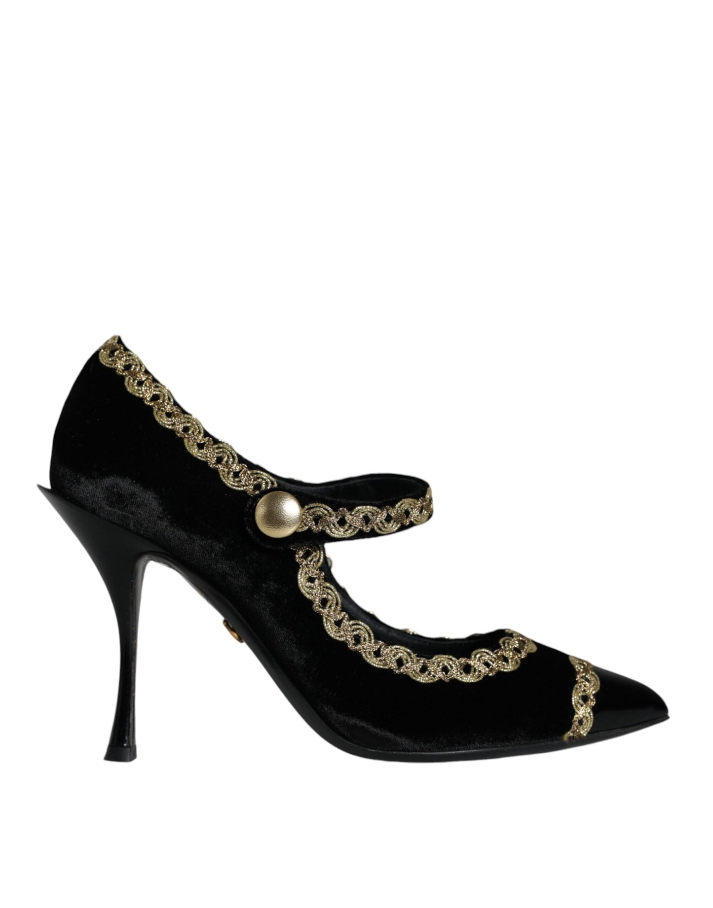 Dolce & Gabbana Mary Jane nere in velluto dorato con décolleté