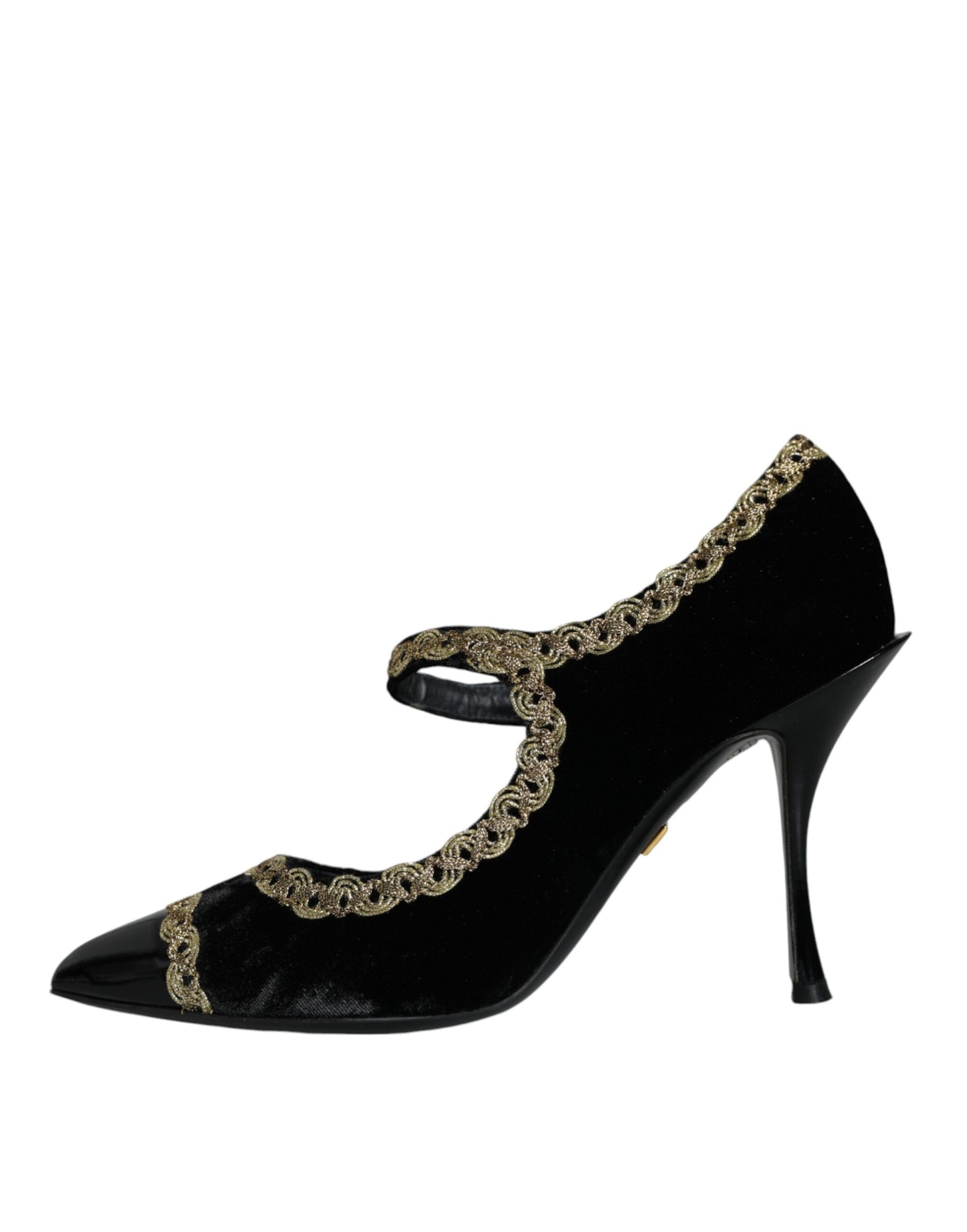 Dolce & Gabbana Mary Jane nere in velluto dorato con décolleté