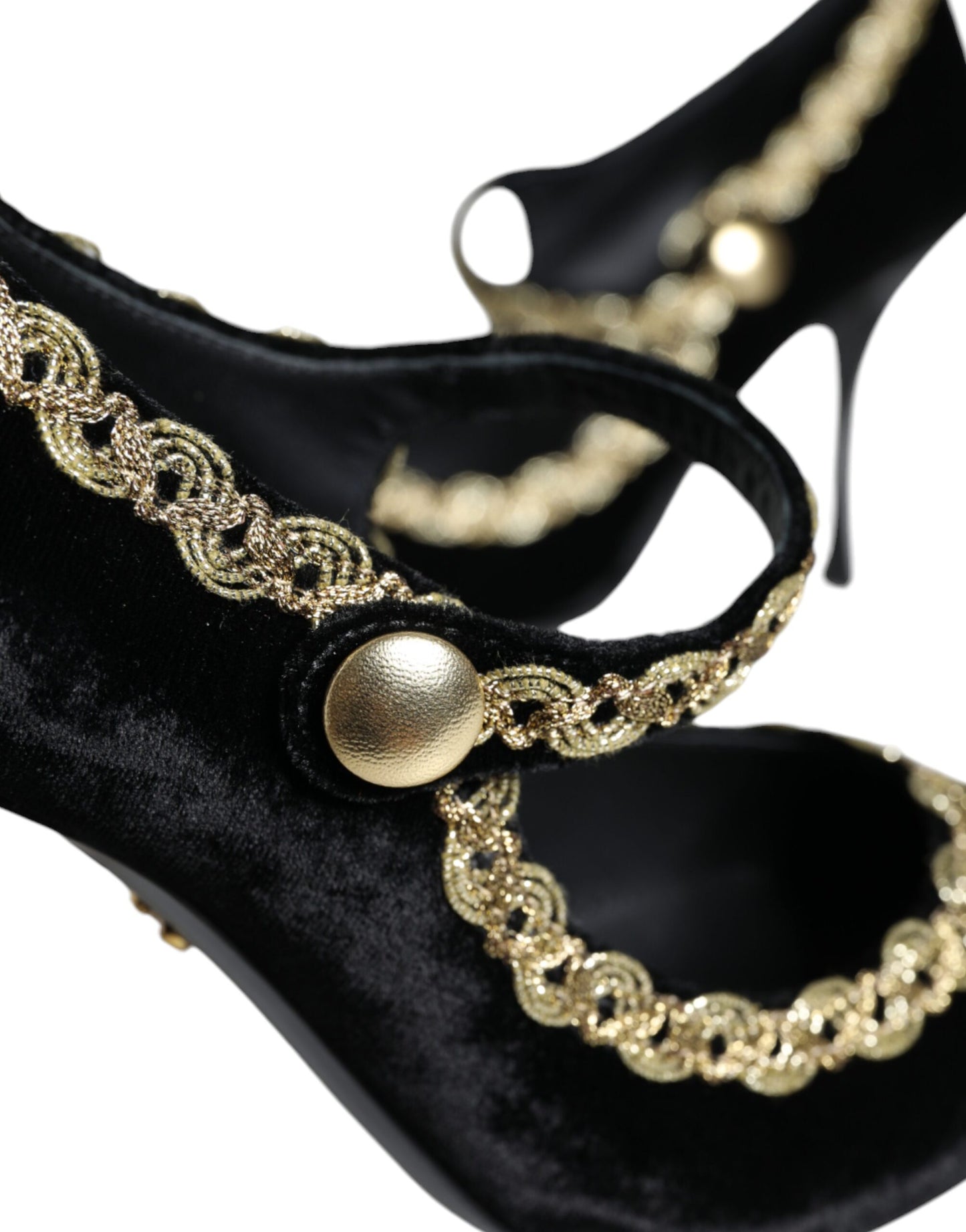 Dolce & Gabbana Mary Jane nere in velluto dorato con décolleté