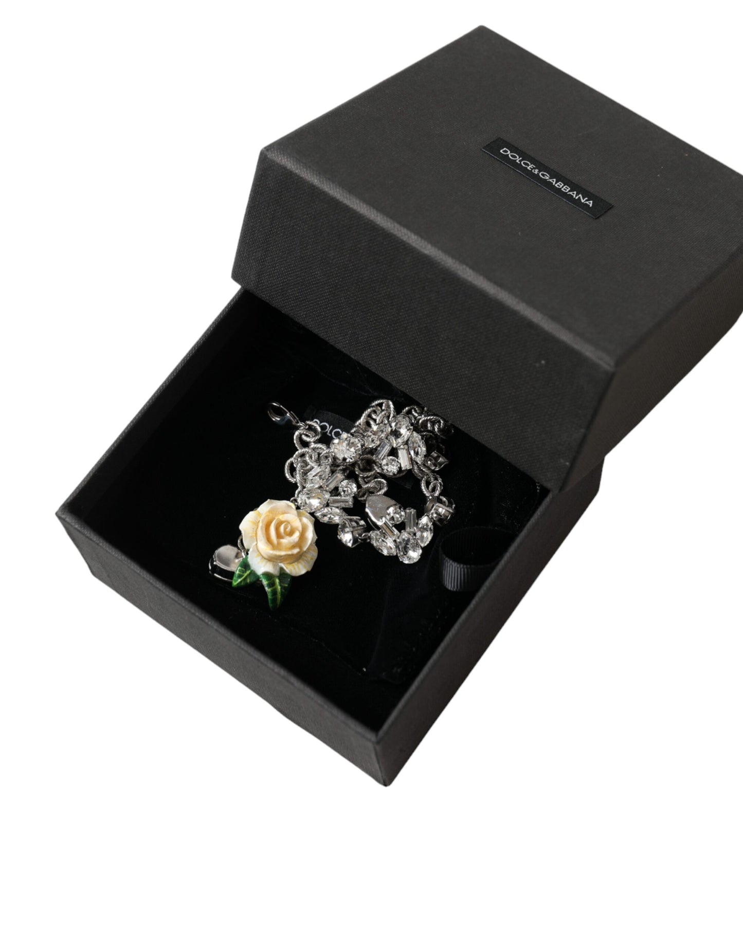 Collana con ciondolo in ottone e cristalli trasparenti Dolce & Gabbana in argento e rose