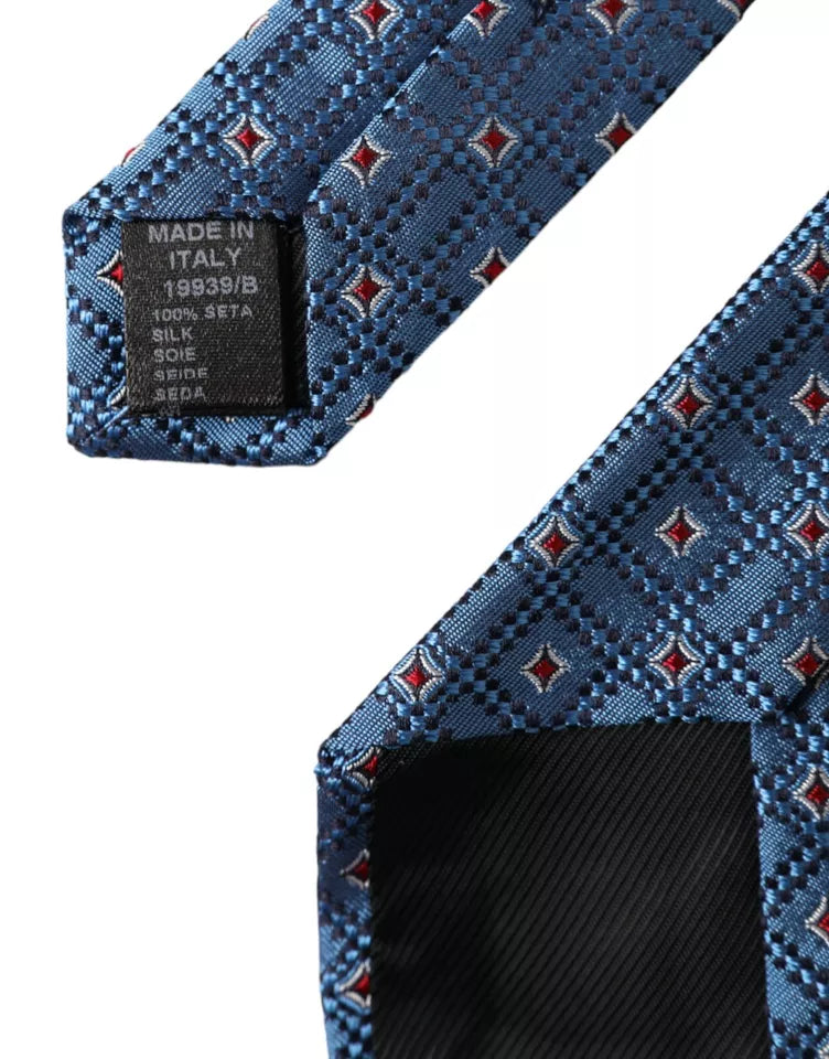 Cravatta regolabile da uomo in seta 100% con fantasia blu Dolce & Gabbana