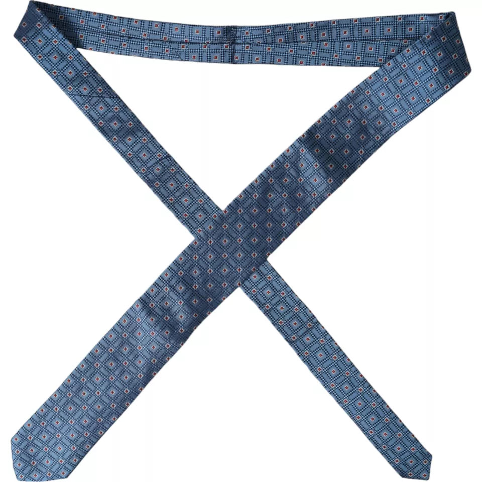 Cravatta regolabile da uomo in seta 100% con fantasia blu Dolce & Gabbana
