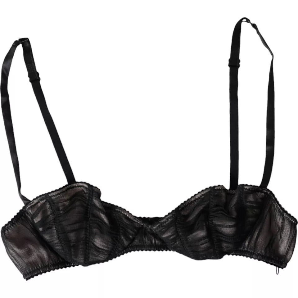 Dolce & Gabbana Reggiseno Balconcino Donna Elasticizzato in Seta Nero Intimo
