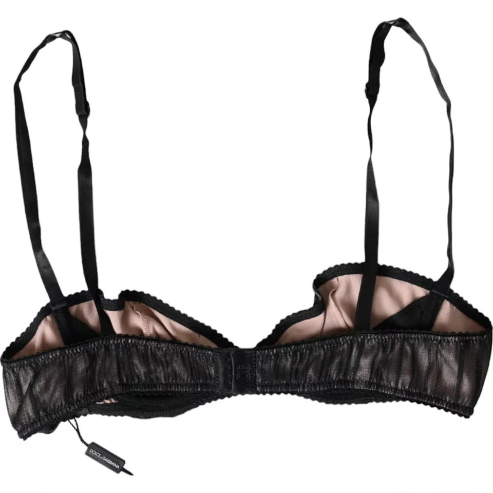 Dolce & Gabbana Reggiseno Balconcino Donna Elasticizzato in Seta Nero Intimo