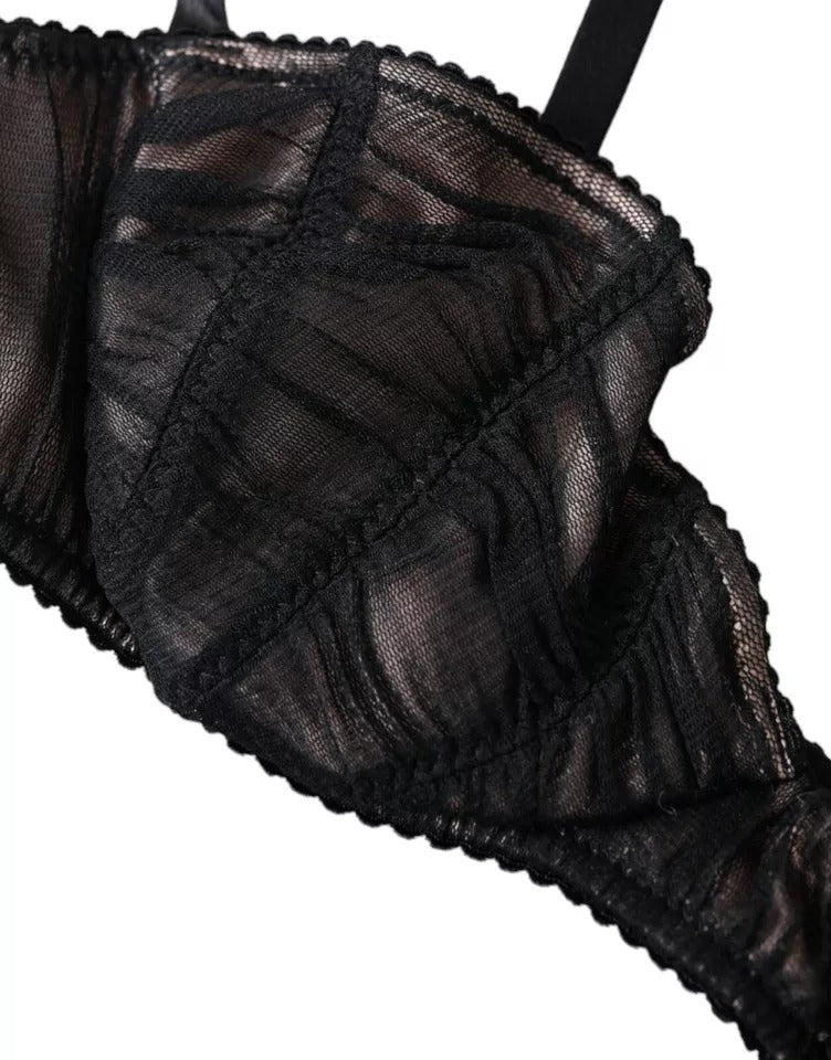 Dolce & Gabbana Reggiseno Balconcino Donna Elasticizzato in Seta Nero Intimo