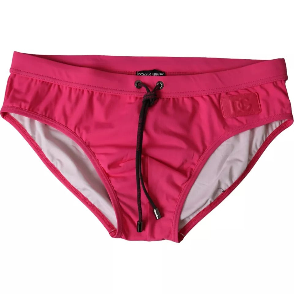 Dolce & Gabbana Rosa Nylon DG Logo Beachwear Slip Costumi da bagno Uomo