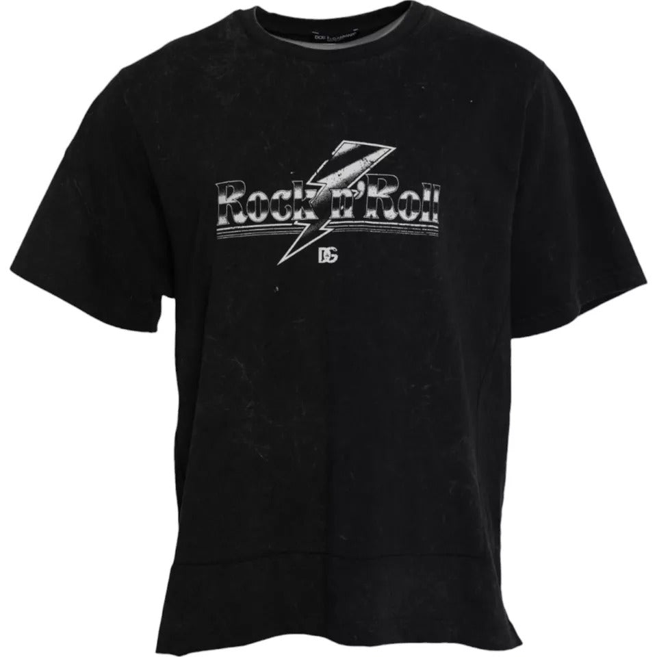 Dolce & Gabbana T-shirt girocollo in cotone con stampa grafica nera