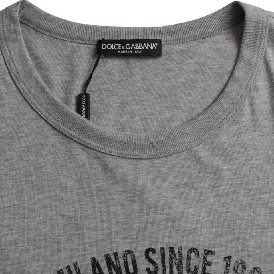Dolce & Gabbana T-shirt girocollo in cotone con stampa grafica grigia