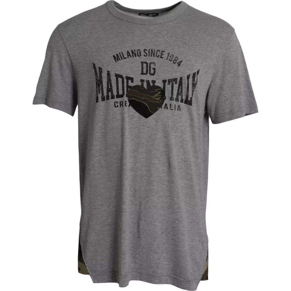 Dolce & Gabbana T-shirt girocollo in cotone con stampa grafica grigia