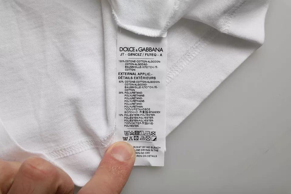 Dolce & Gabbana T-shirt casual da uomo con applicazione DG in cotone bianco