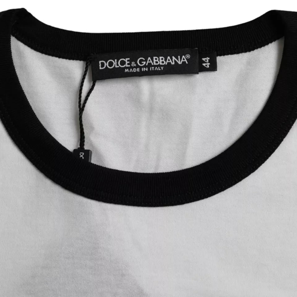 Dolce & Gabbana T-shirt a maniche corte in cotone con stampa jazz nera e bianca