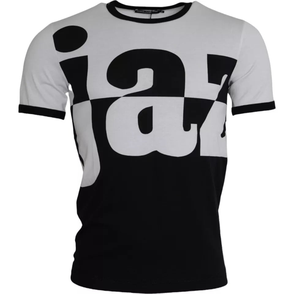 Dolce & Gabbana T-shirt a maniche corte in cotone con stampa jazz nera e bianca