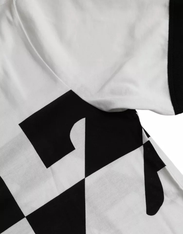 Dolce & Gabbana T-shirt a maniche corte in cotone con stampa jazz nera e bianca