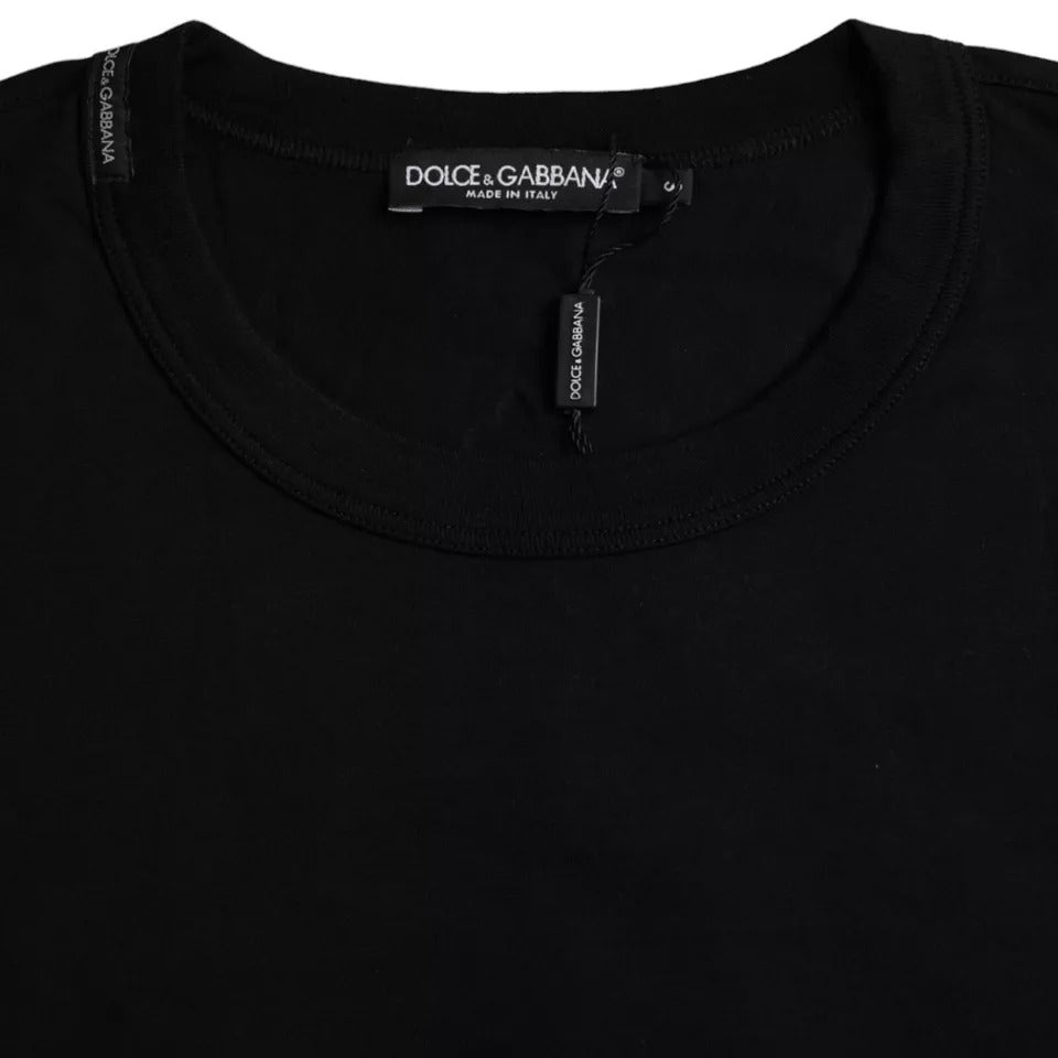 Dolce & Gabbana T-shirt girocollo in cotone con logo nero in rilievo