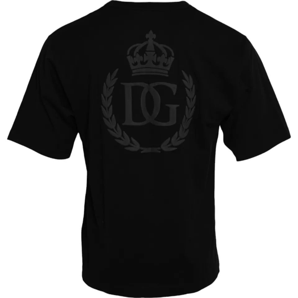 Dolce & Gabbana T-shirt girocollo in cotone con logo nero in rilievo