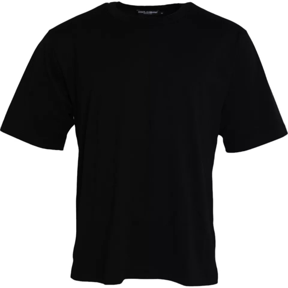 Dolce & Gabbana T-shirt girocollo in cotone con logo nero in rilievo