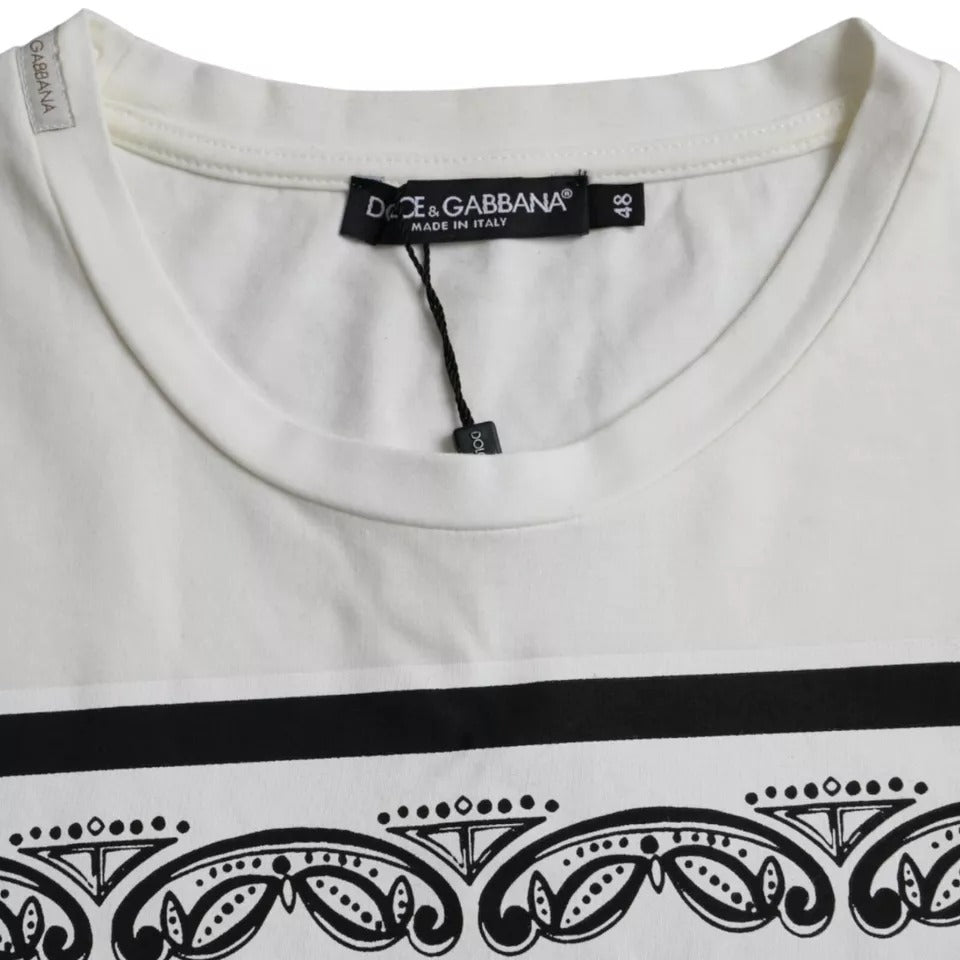 Dolce & Gabbana T-shirt da uomo a maniche corte in cotone con stampa bandana bianca