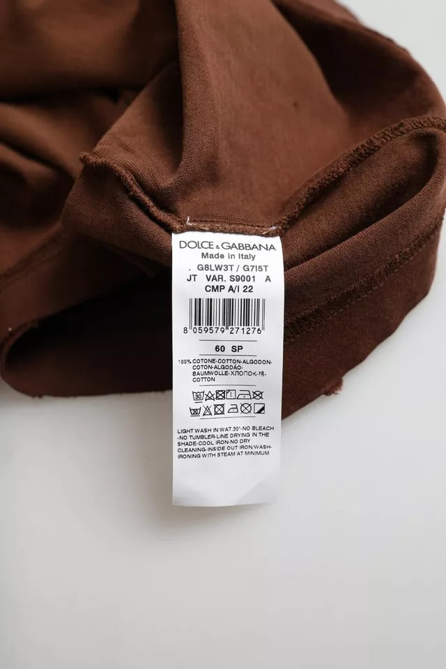 Dolce & Gabbana T-shirt girocollo in cotone color marrone con schizzi di colore
