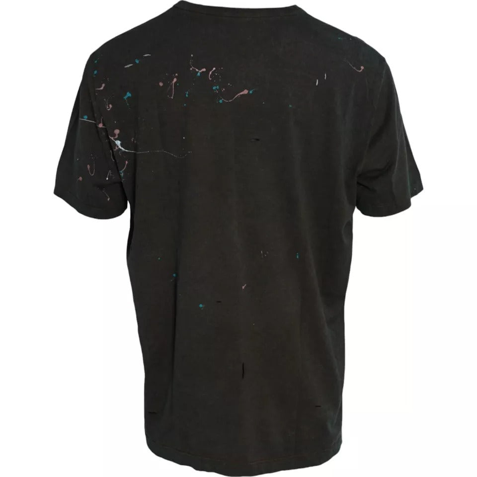 Dolce & Gabbana T-shirt girocollo in cotone grigio con schizzi di colore