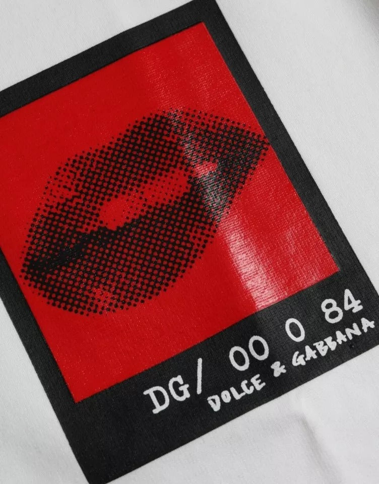 Dolce & Gabbana T-shirt da uomo in cotone con stampa labbra rosse bianche