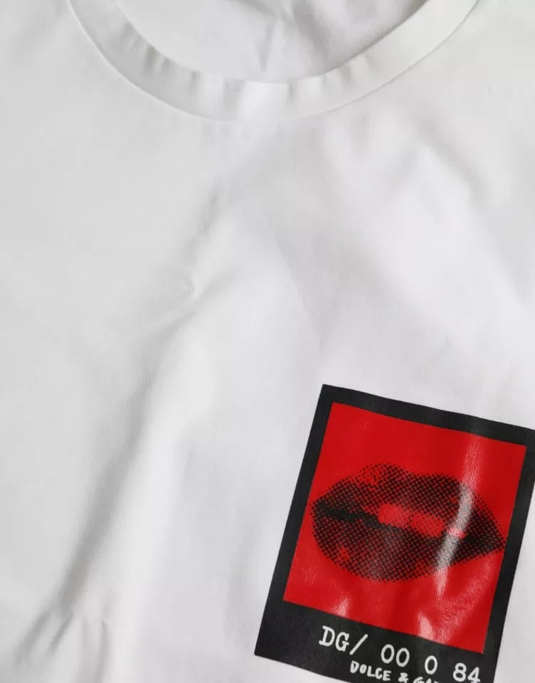 Dolce & Gabbana T-shirt da uomo in cotone con stampa labbra rosse bianche
